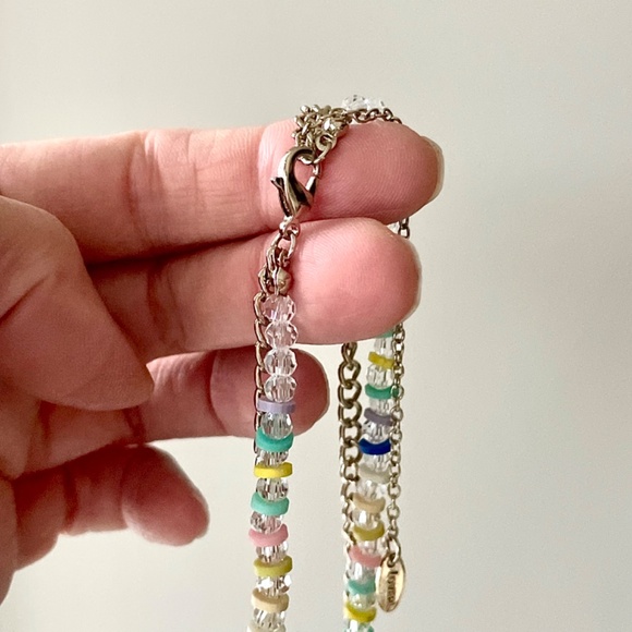 Beaded Multi Coloured Necklace/w Clear Crystals and Golden Chain - Picture 10 of 14